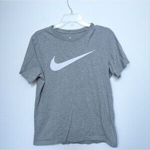 The Nike Tee Gray Short Sleeve Shirt White Swoosh Mens Small